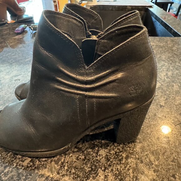 Size 8 - Black Timberland Glancy Ruched Peep Toe Booties - Picture 3 of 5